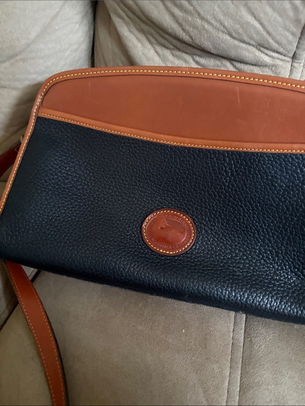 Dooney & Bourke Black and Tan Leather-Trim Messenger Bag